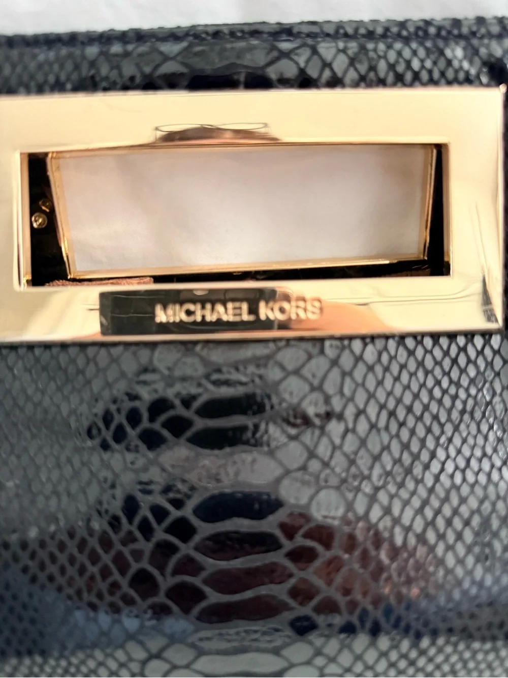 Michael Kors Black Snakeskin-Embossed Clutch with Gold-Tone Handle - Picture 2 of 9